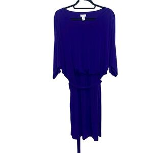 Chico's Women's Royal Purple Tunic Style Fabric Belted Stretchy Dress Sz 3(XL/16